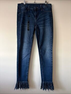 Blank NYC Dark Blue Fringed Ankle Jeans